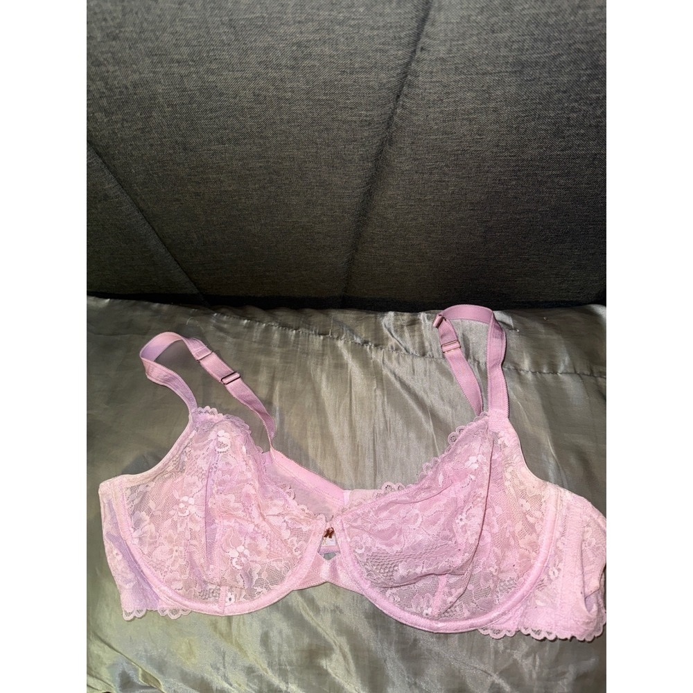 Savage X Fenty Pink Floral Lace Unlined Underwire Bra 42D Rose Gold Charm